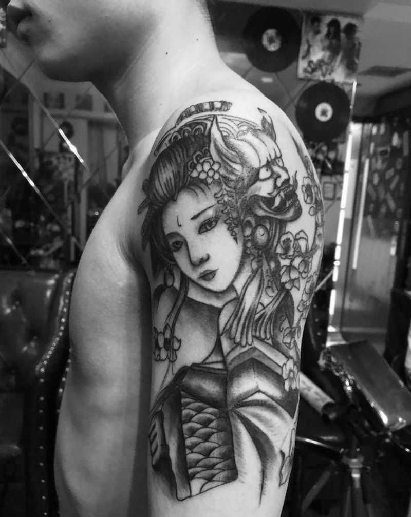 艺妓纹身图片_手臂新传统纹身图案