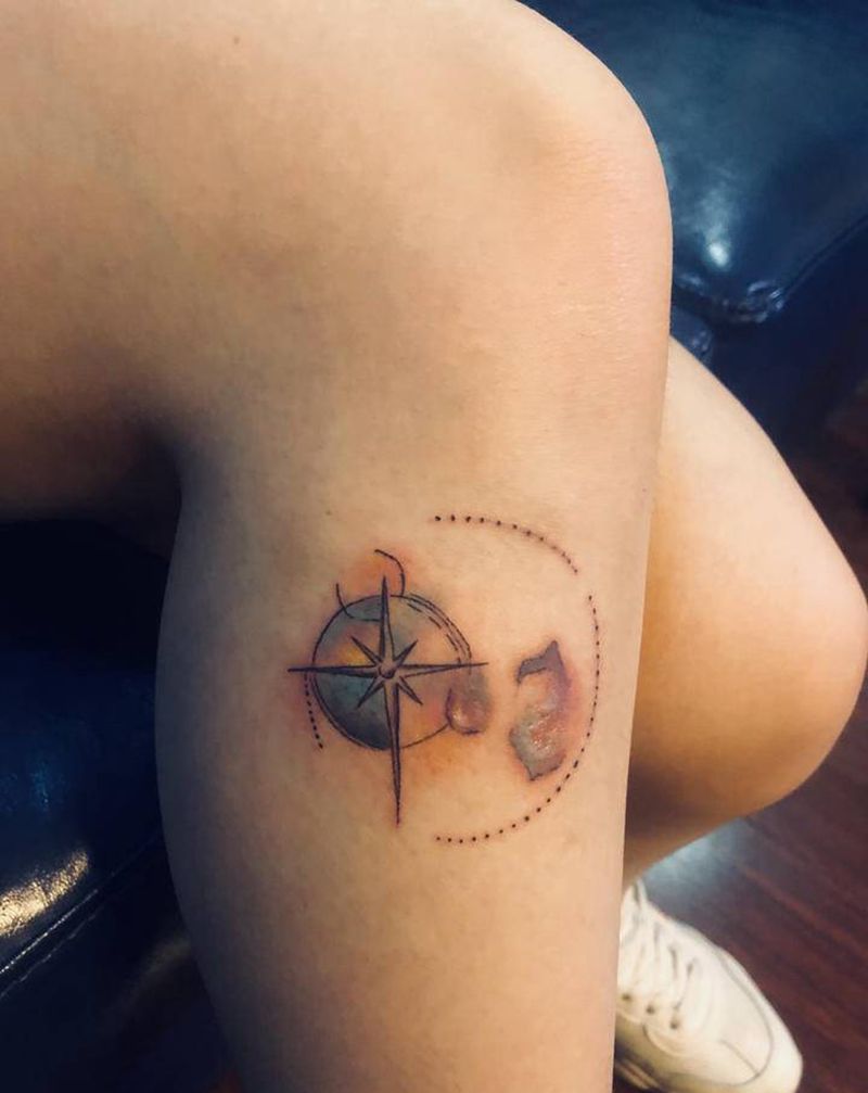 疤痕遮盖纹身图片_腿部水彩水墨纹身图案