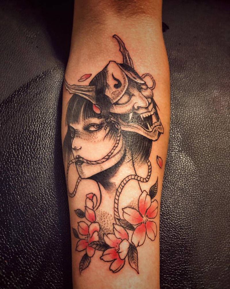 艺妓纹身图片_手臂点刺New School纹身图案