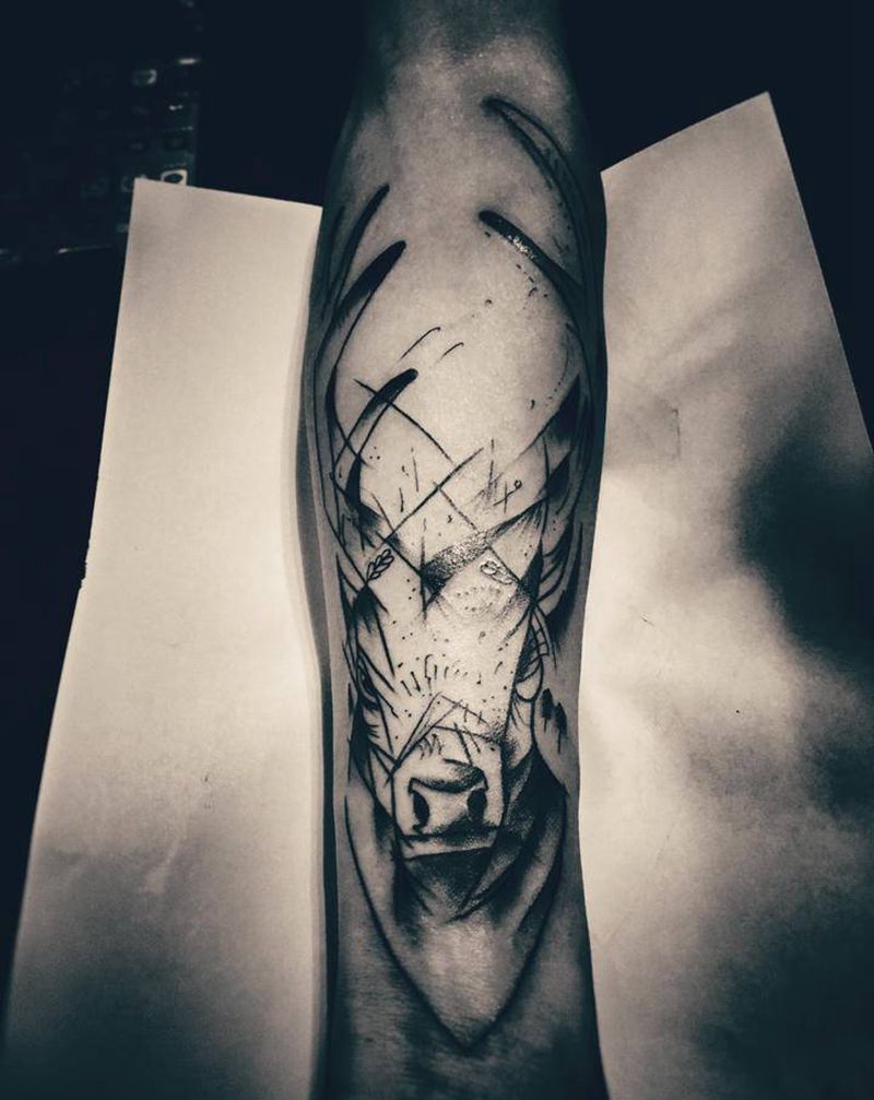 鹿纹身图片_手臂点刺New School纹身图案