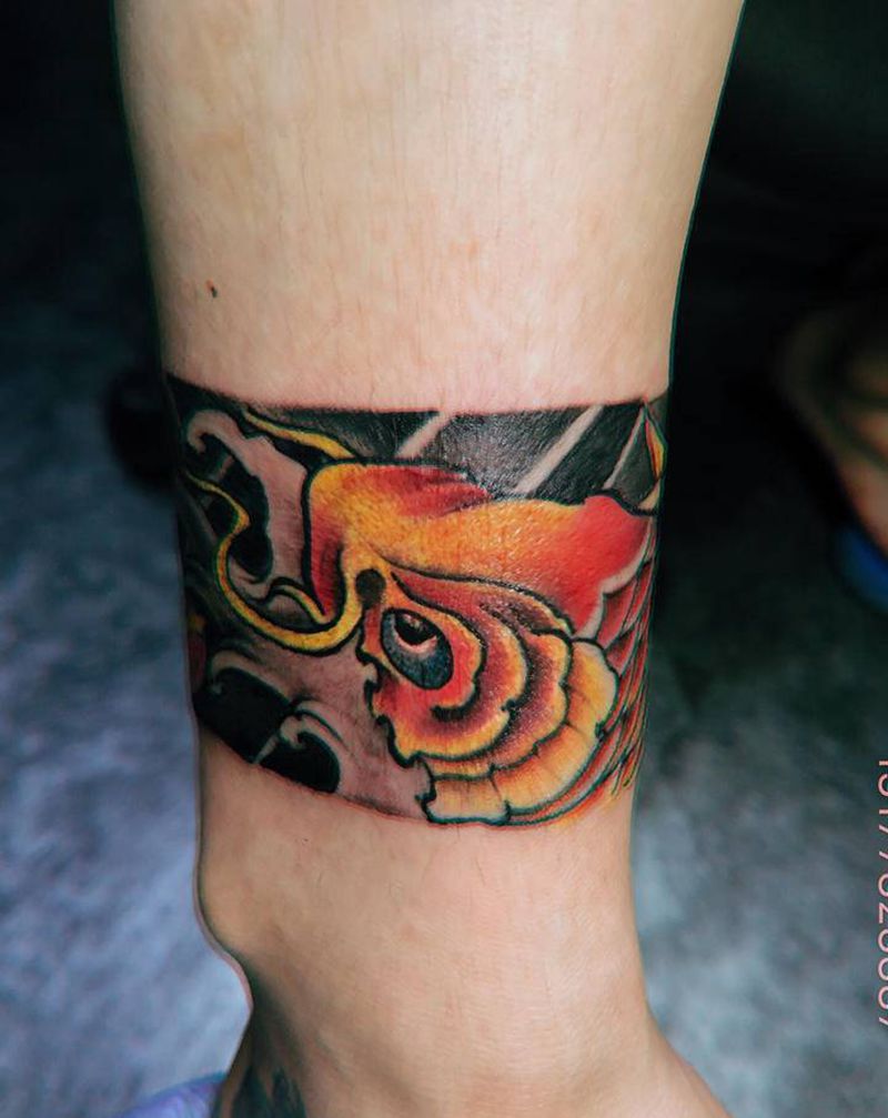 臂环纹身图片_手臂手部老传统水彩臂环鲤鱼传统纹身图案