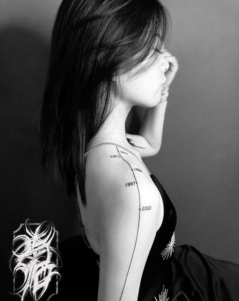 直线纹身图片_肩部手臂纹身图案