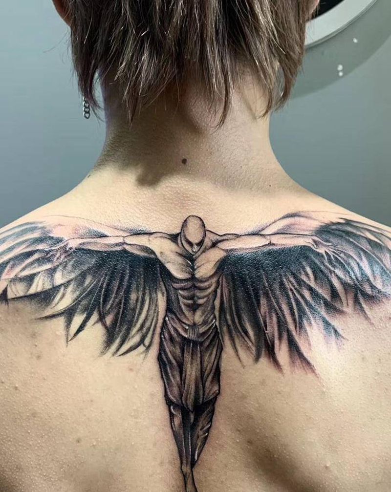 大天使纹身图片_背部欧美写实纹身图案