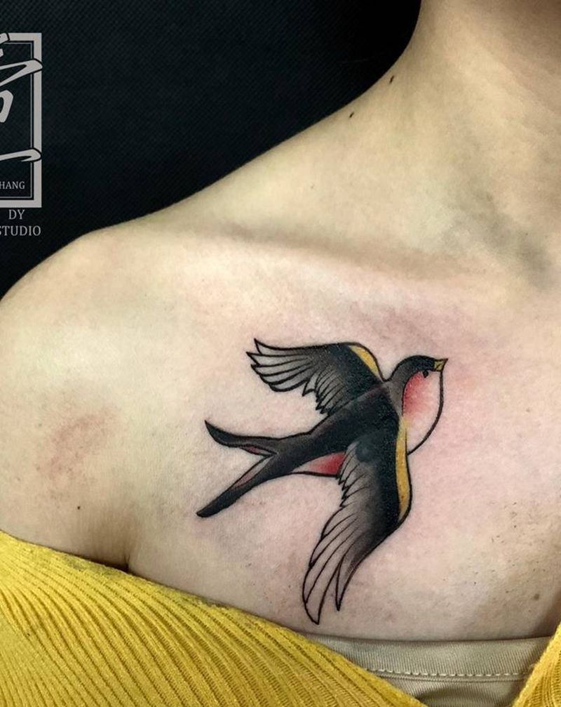 遮盖燕子纹身图片_New School纹身图案