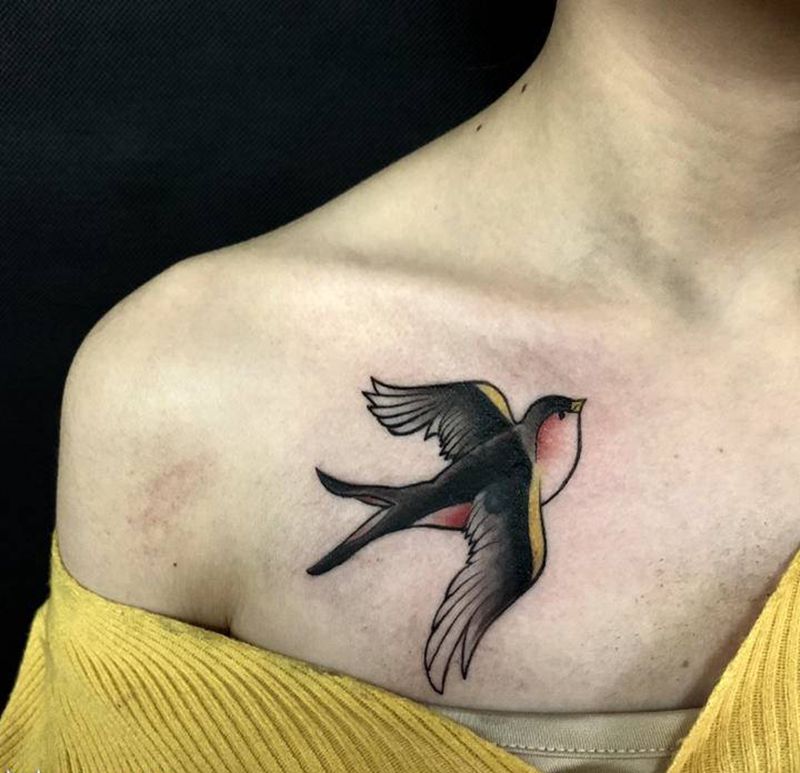 遮盖燕子纹身图片_New School纹身图案