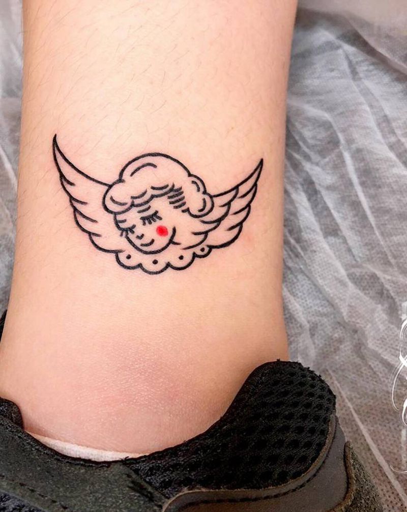 小天使纹身图片_腿部Old School纹身图案