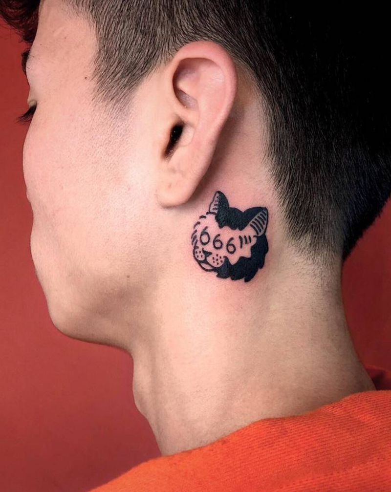 666纹身图片_颈部Old School纹身图案