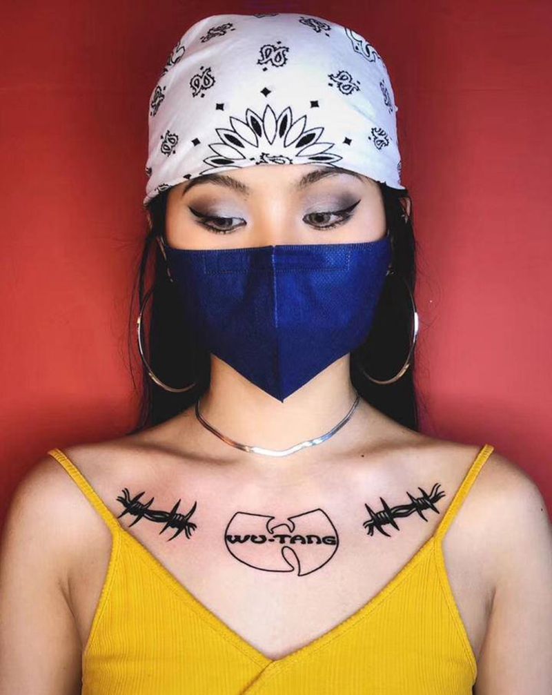 荆棘 wu-tang纹身图片_胸部Old School纹身图案