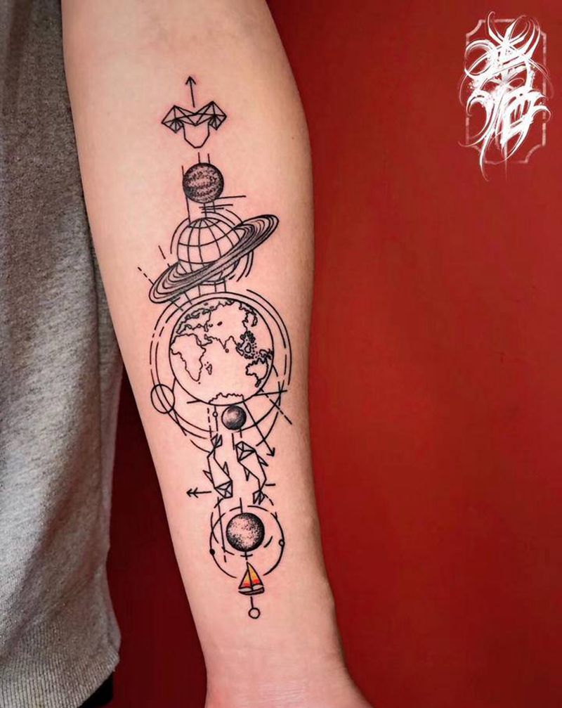 几何线条宇宙纹身图片_手部几何纹身图案