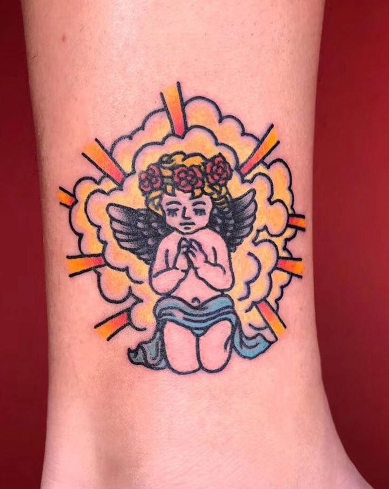 小天使纹身图片_Old School纹身图案