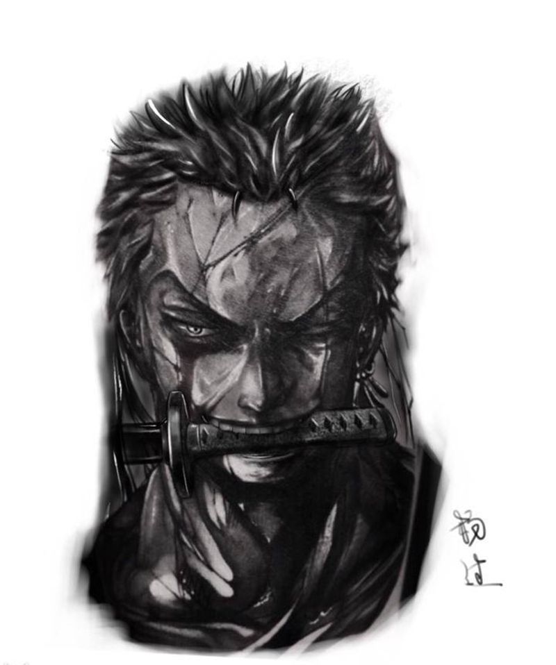 索隆纹身图片_手臂腿部暗黑写实纹身图案