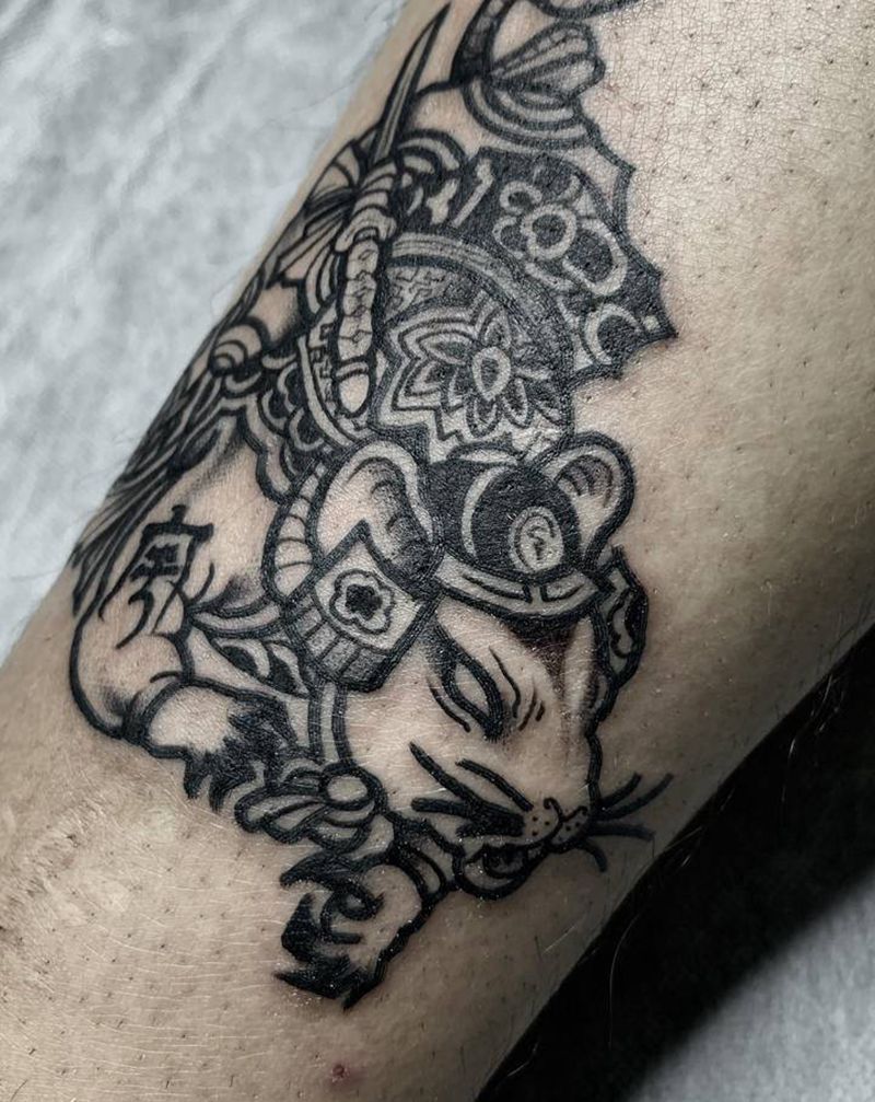 本命年纹身纹身图片_腿部Old School老鼠