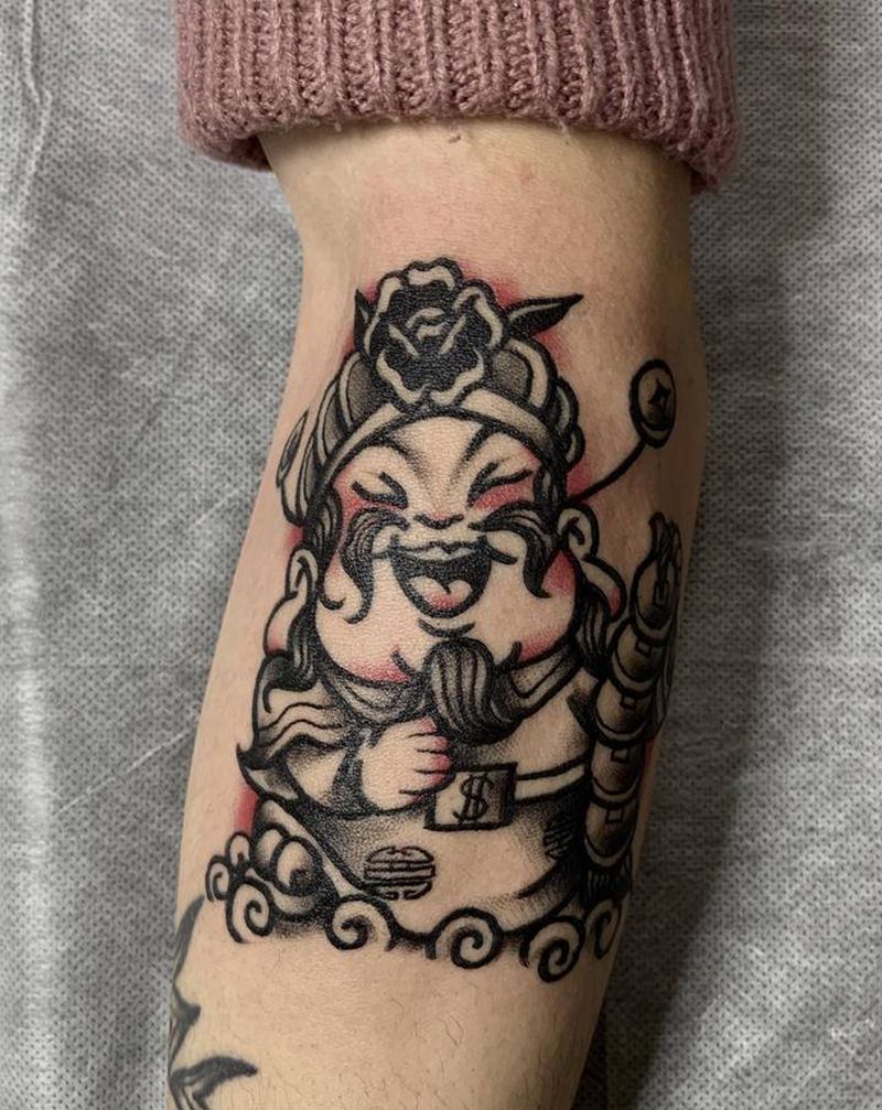 小财神纹身图片_手臂Old School财神纹身图案