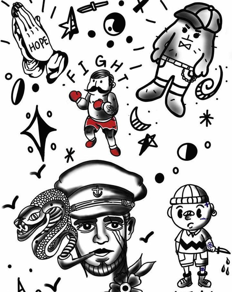 最近手稿纹身图片_手臂腿部Old SchoolNew School纹身图案