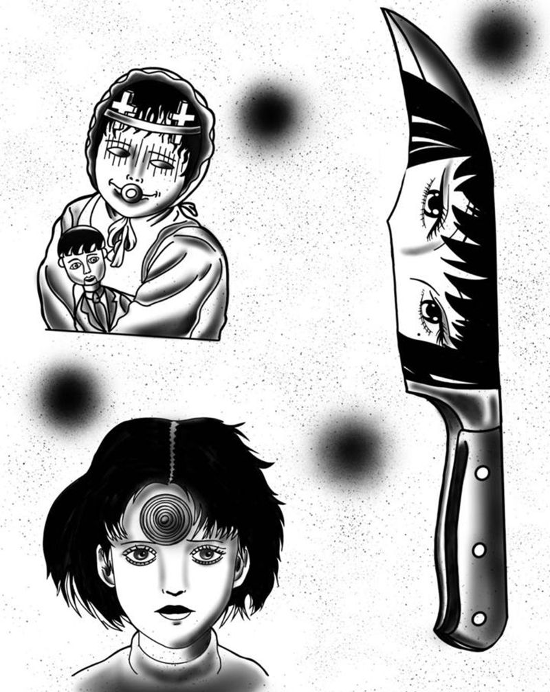 伊藤润二纹身图片_手臂Old School纹身图案