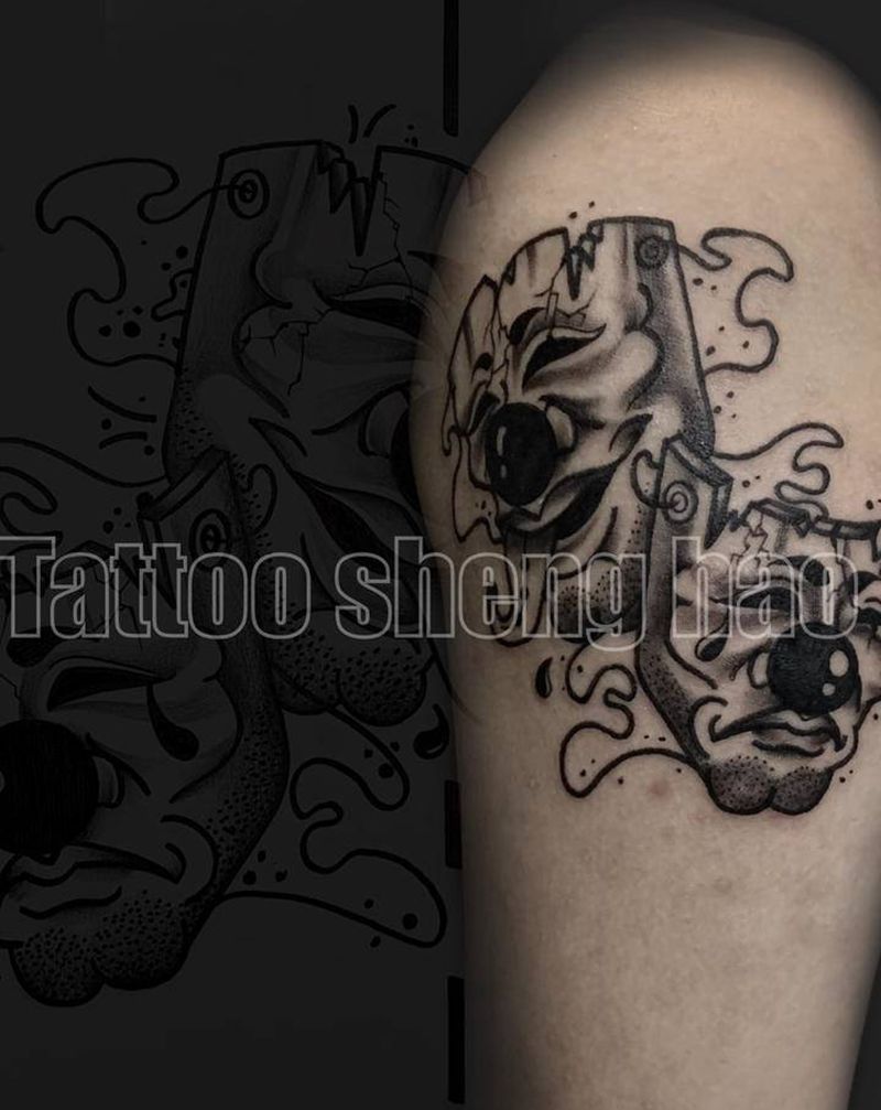 面孔纹身图片_手臂Old School面具纹身图案