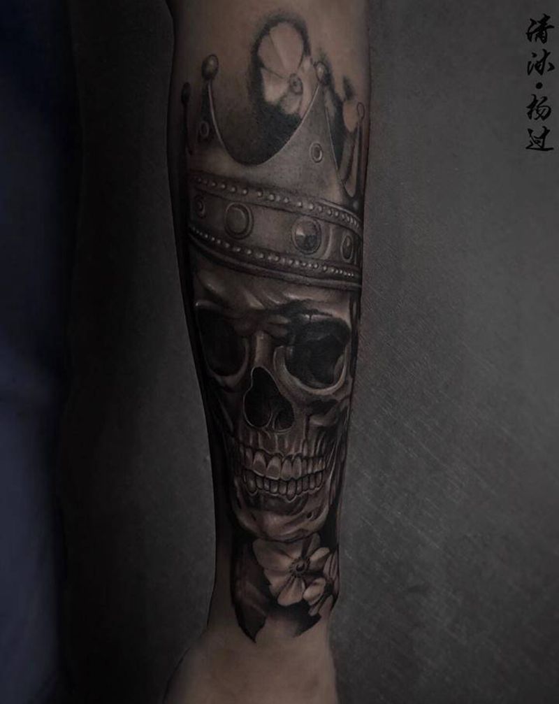 骷髅纹身图片_手臂欧美写实纹身图案