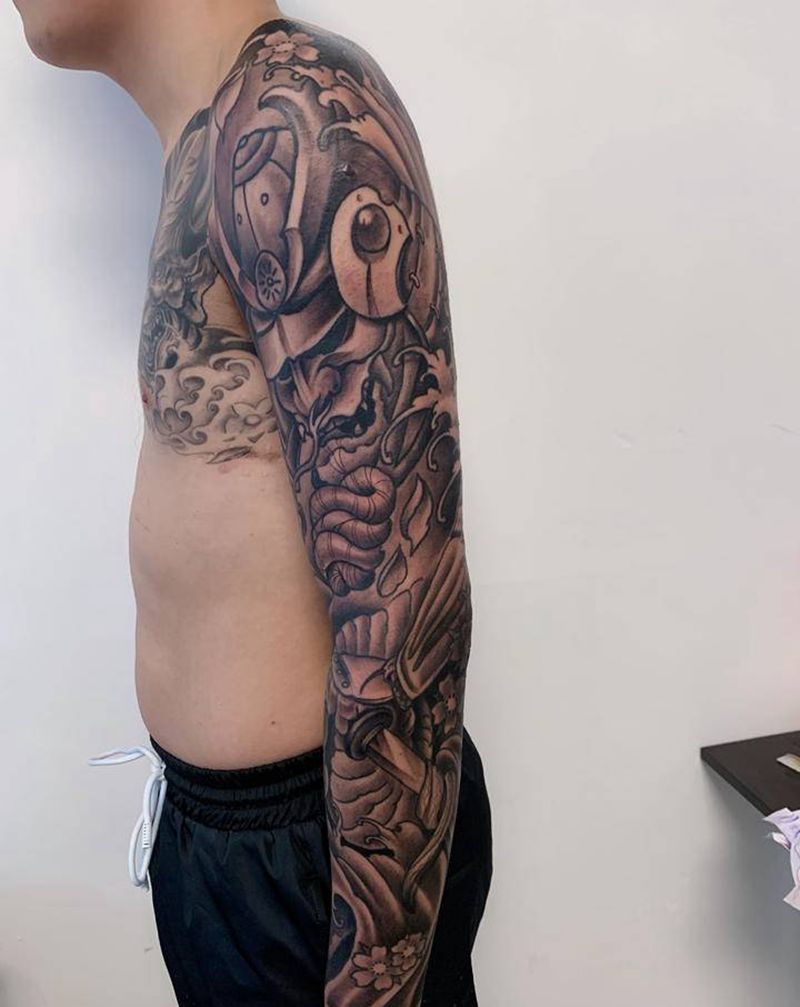 鬼武士花臂纹身图片_花臂纹身图案