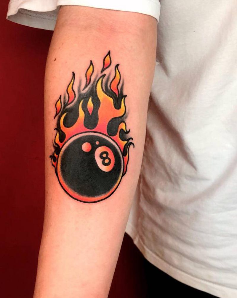 美式传统桌球黑八纹身图片_手臂Old School纹身图案