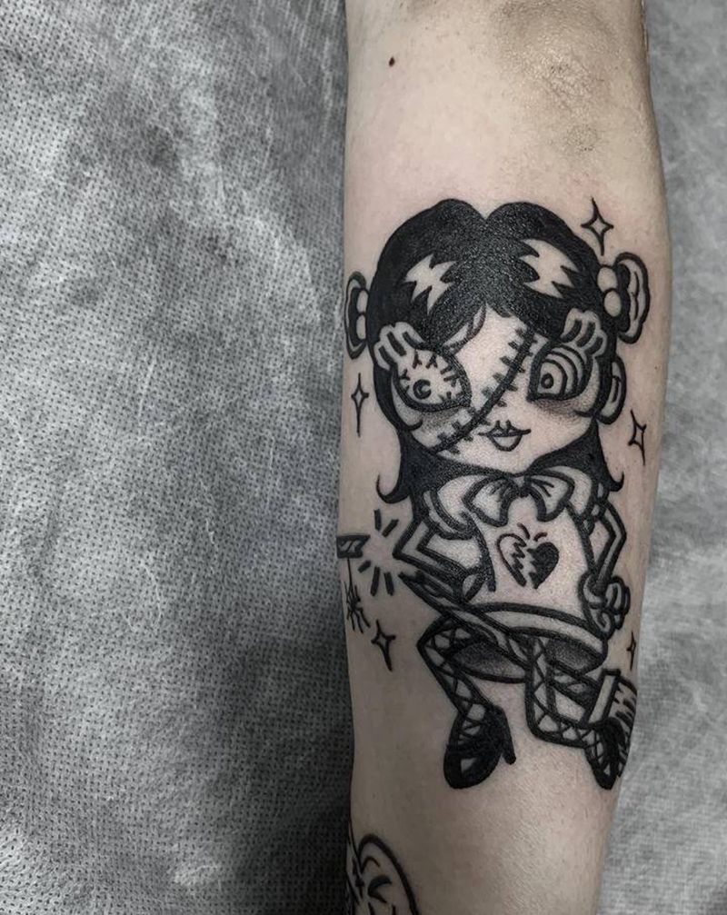 小女巫纹身图片_手臂Old School女巫女孩纹身图案