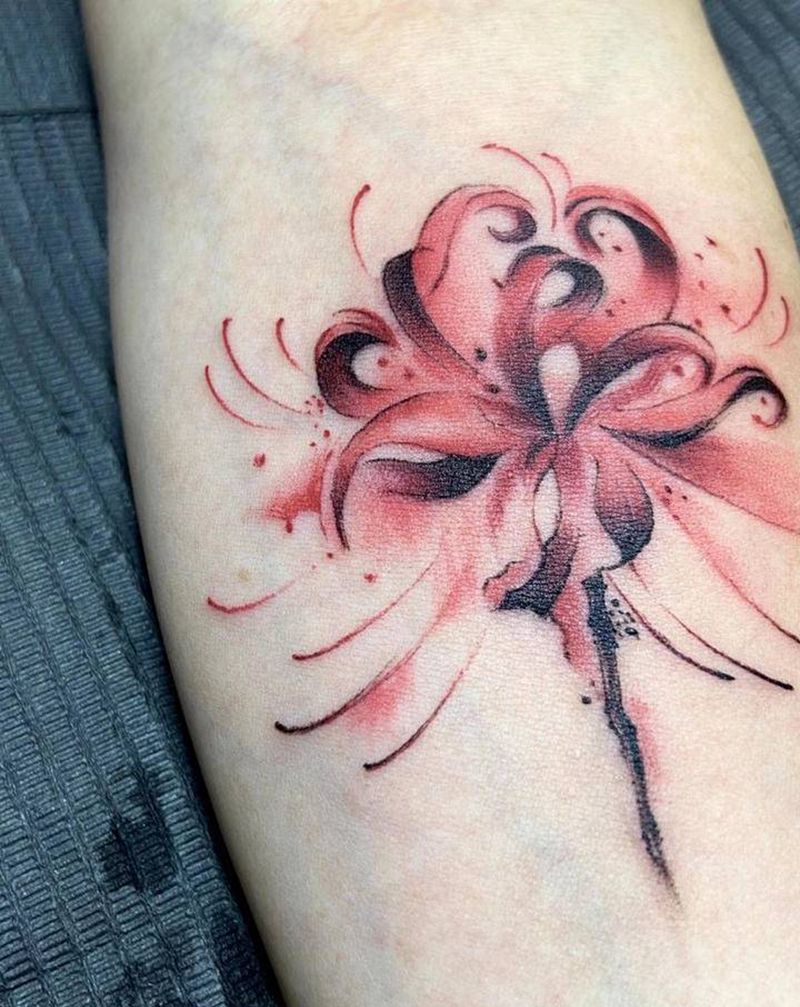 彼岸花纹身图片_手臂水墨纹身图案