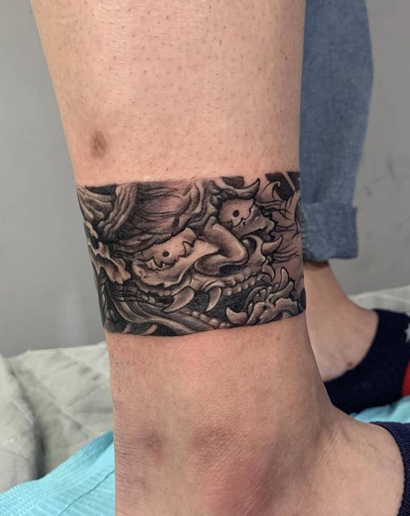 腿环 一黑灰 一彩色纹身图片_腿部纹身图案