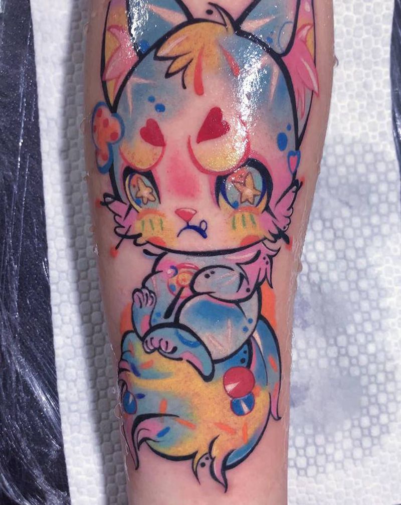 两个小狐狸 （皮肤一黄 一白）纹身图片_手臂纹身图案