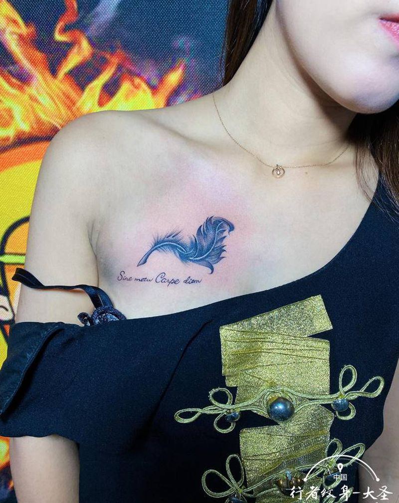 羽毛盖旧纹身纹身图片_胸部纹身图案