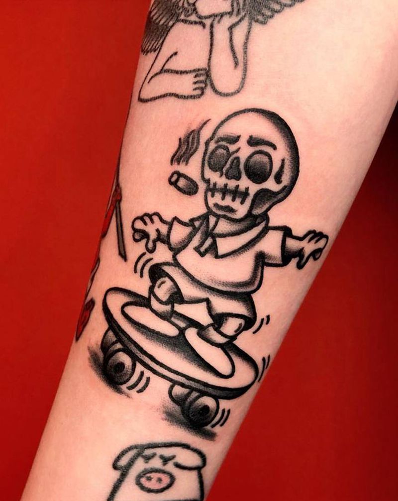 OS小骷髅纹身图片_手臂Old School纹身图案