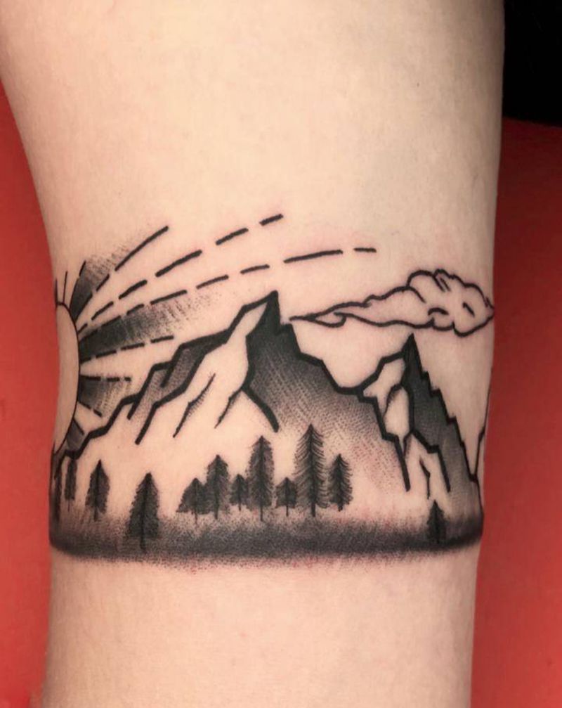山水画纹身图片_手臂Old School纹身图案