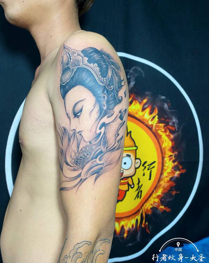 艺妓纹身图片_手臂新传统纹身图案