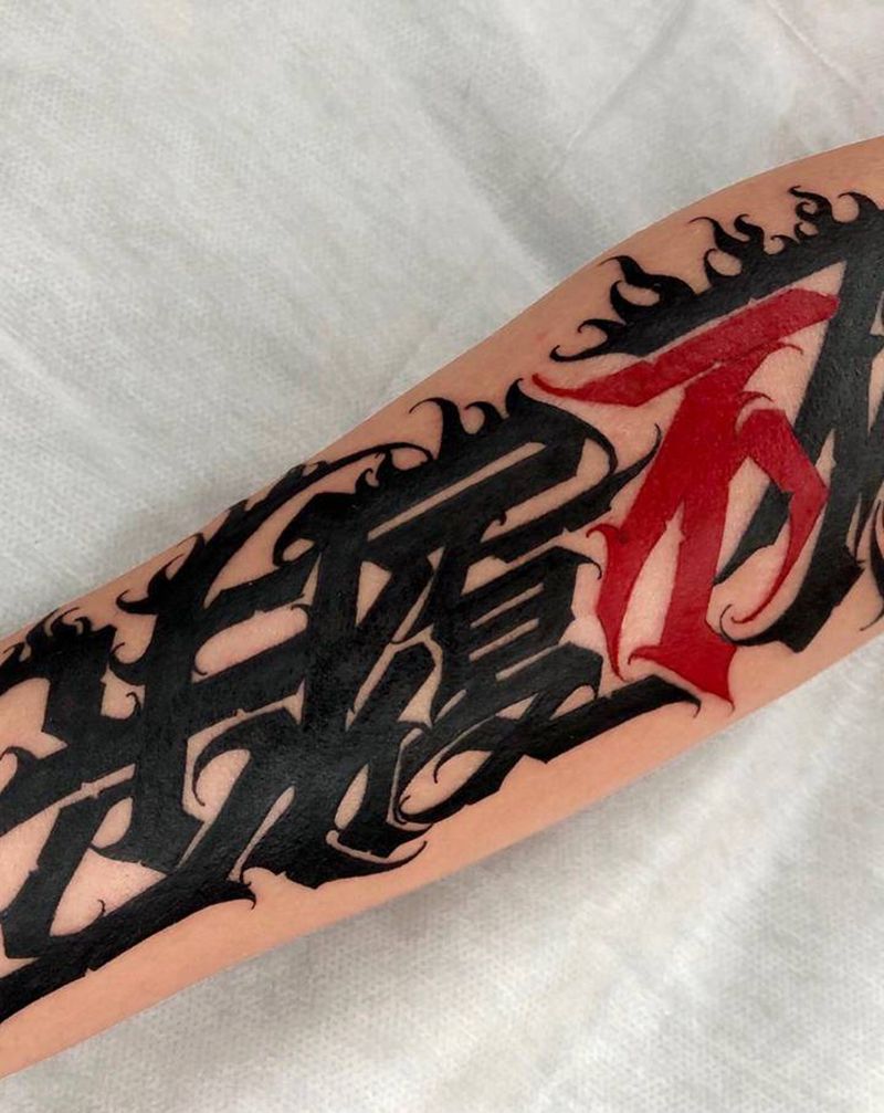 哥特中文纹身图片_手臂花体字纹身图案