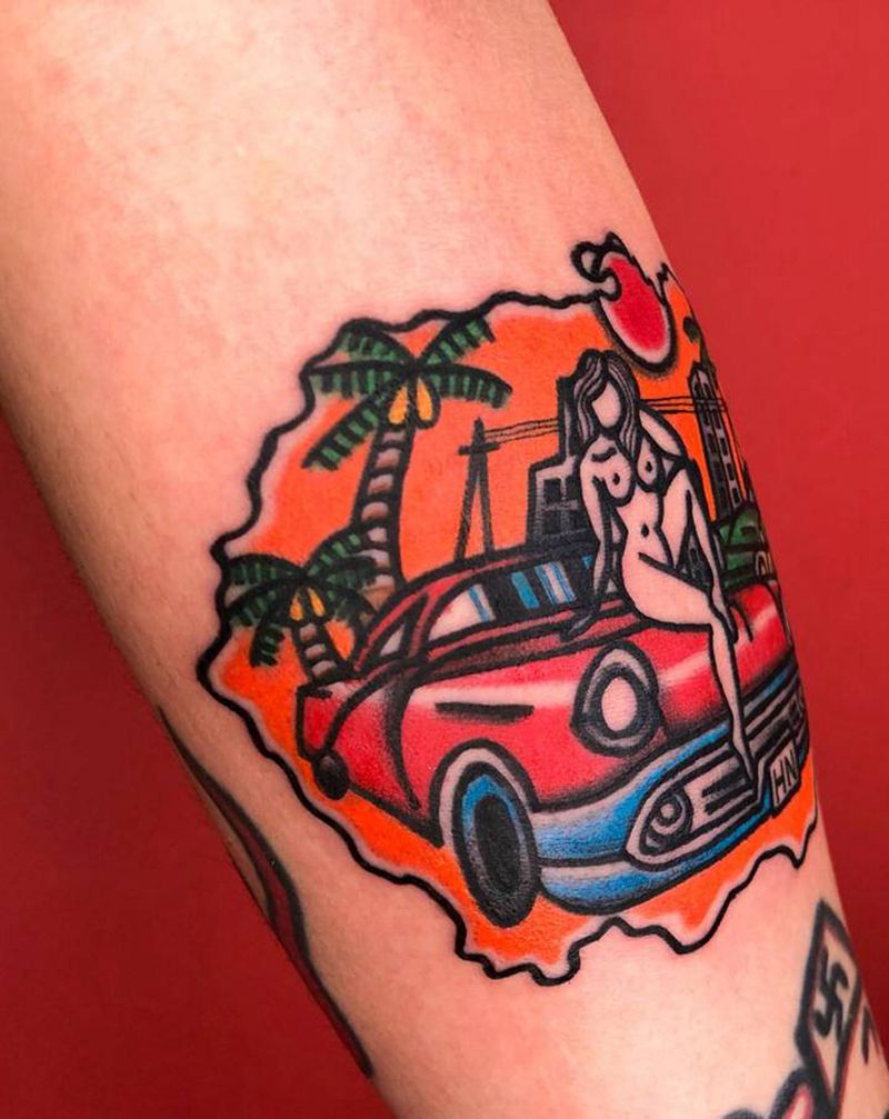 海南岛地图纹身图片_手臂Old School纹身图案