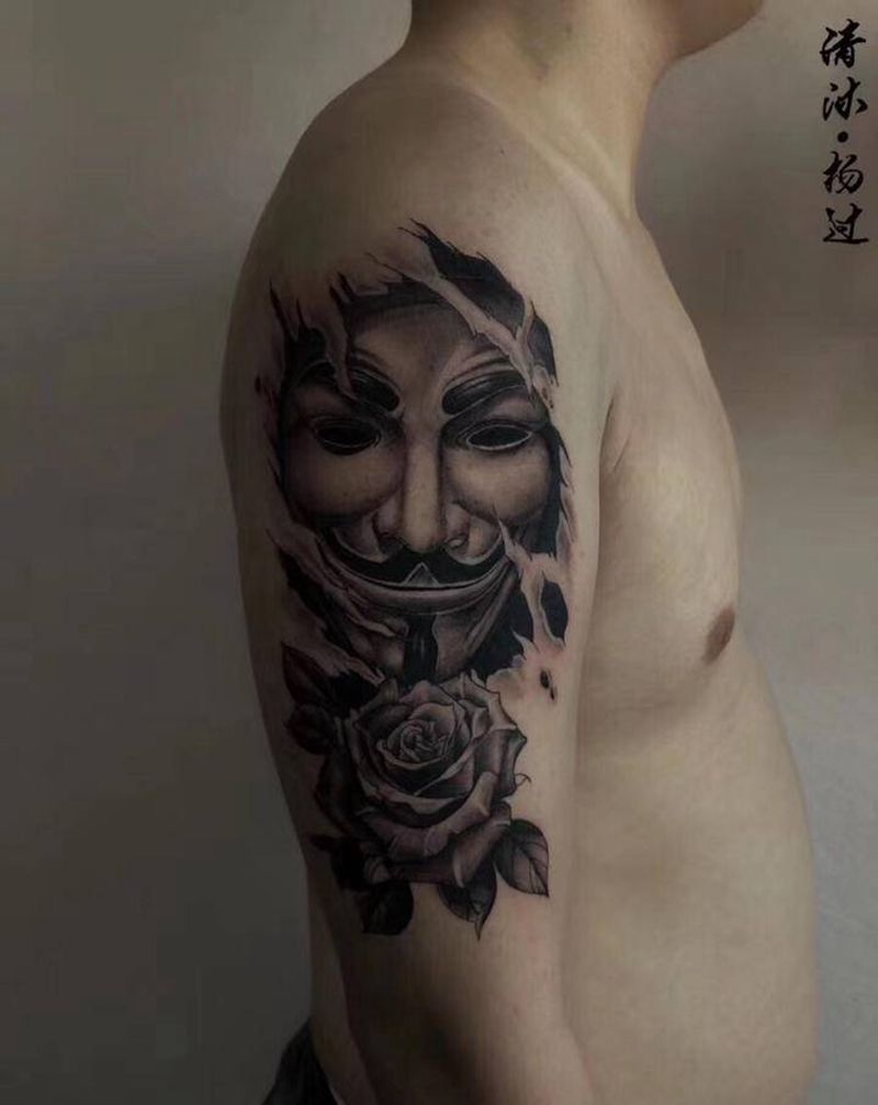 v字仇杀队纹身图片_手臂欧美写实纹身图案