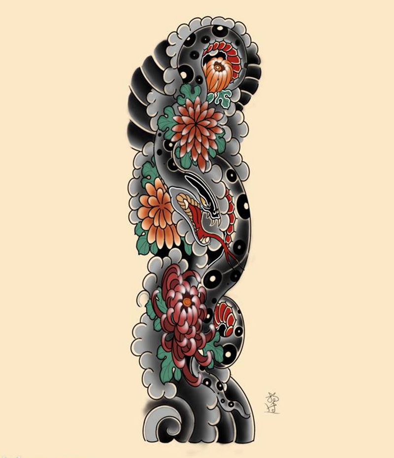 老传统蛇纹身图片_手臂老传统纹身图案