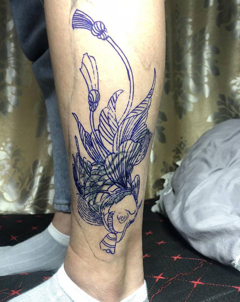 遮盖纹身图片_腿部脚部老传统纹身图案