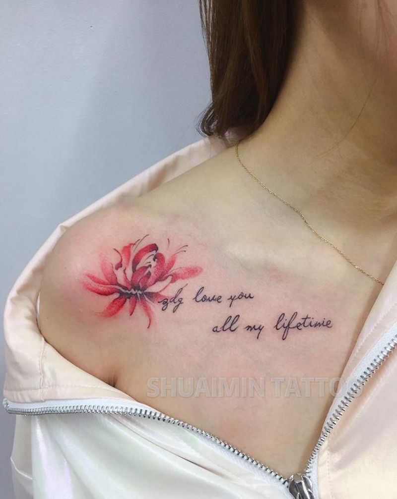 再来一幅彼岸花纹身图片_胸部肩部新传统欧美写实纹身图案