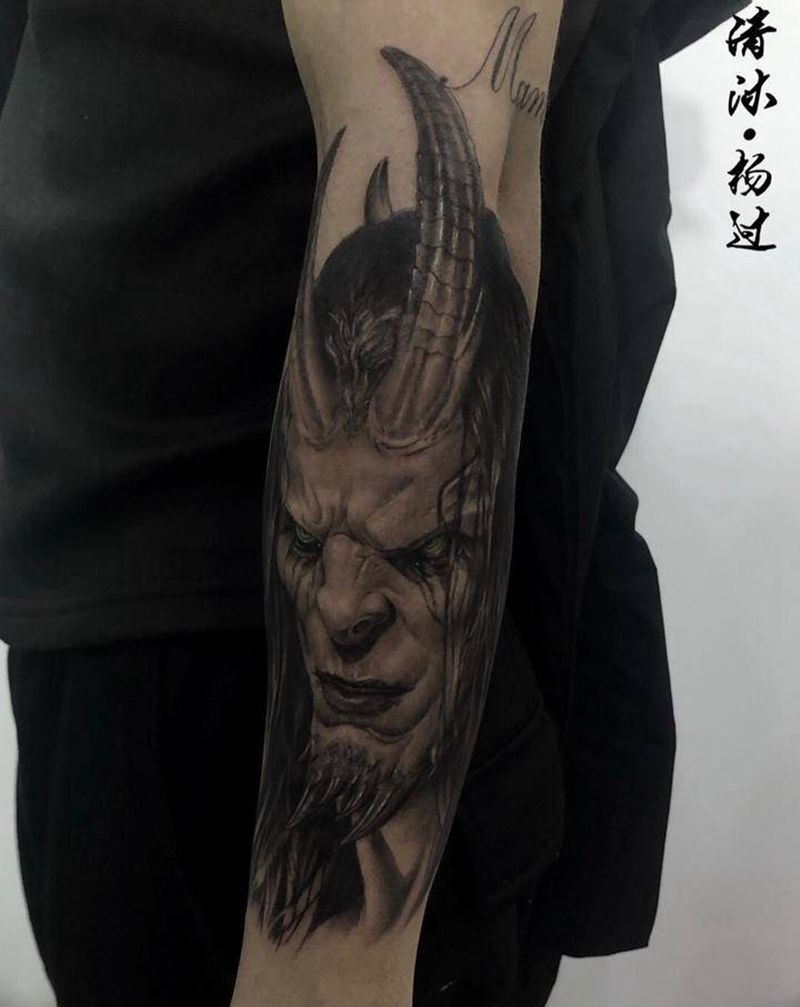 撒旦纹身图片_手臂欧美写实纹身图案