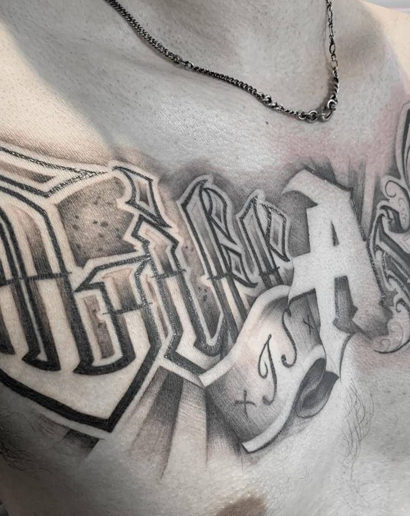 花体字纹身纹身图片_胸部花体字纹身图案