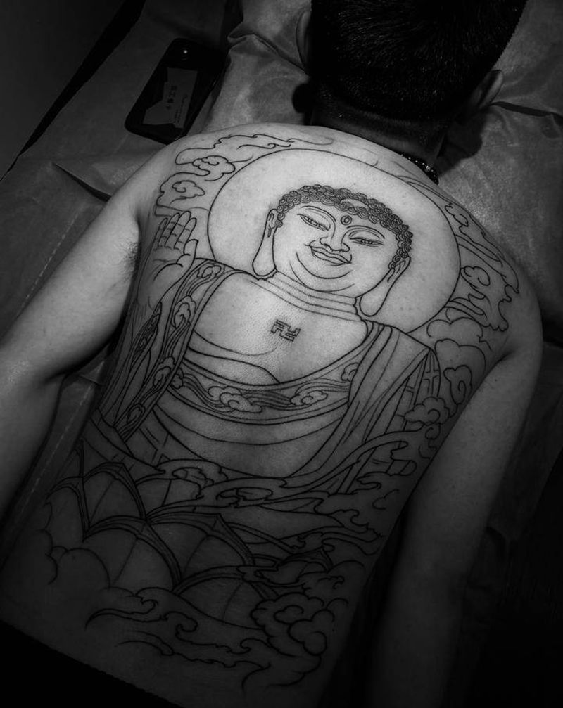 佛未完成纹身图片_背部纹身图案