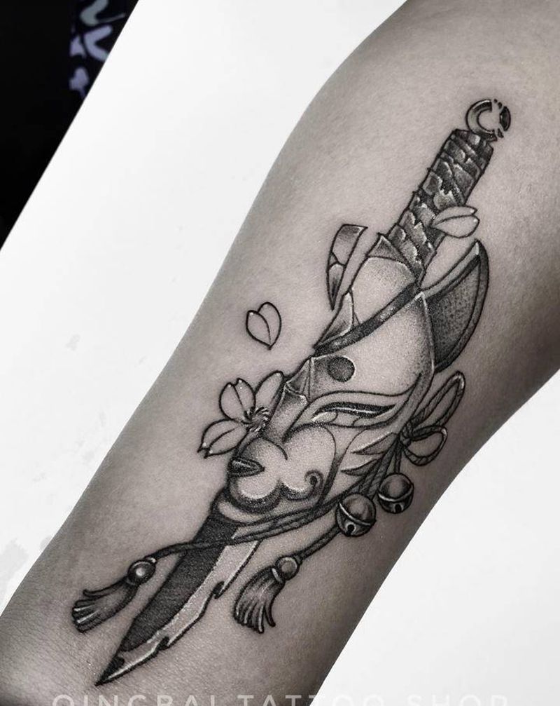 匕首纹身图片_手臂几何点刺纹身图案