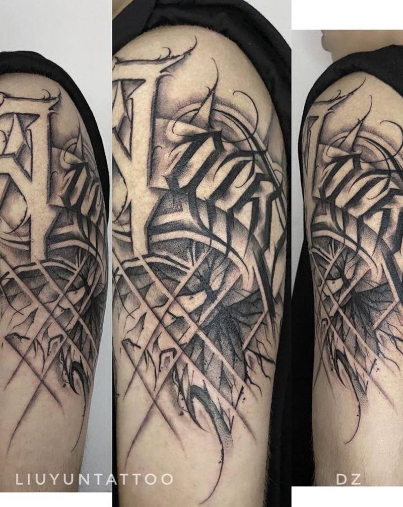 花体字纹身图片_肩部花体字纹身图案