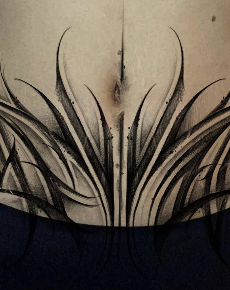 客搞纹身图片_腹部花体字纹身图案