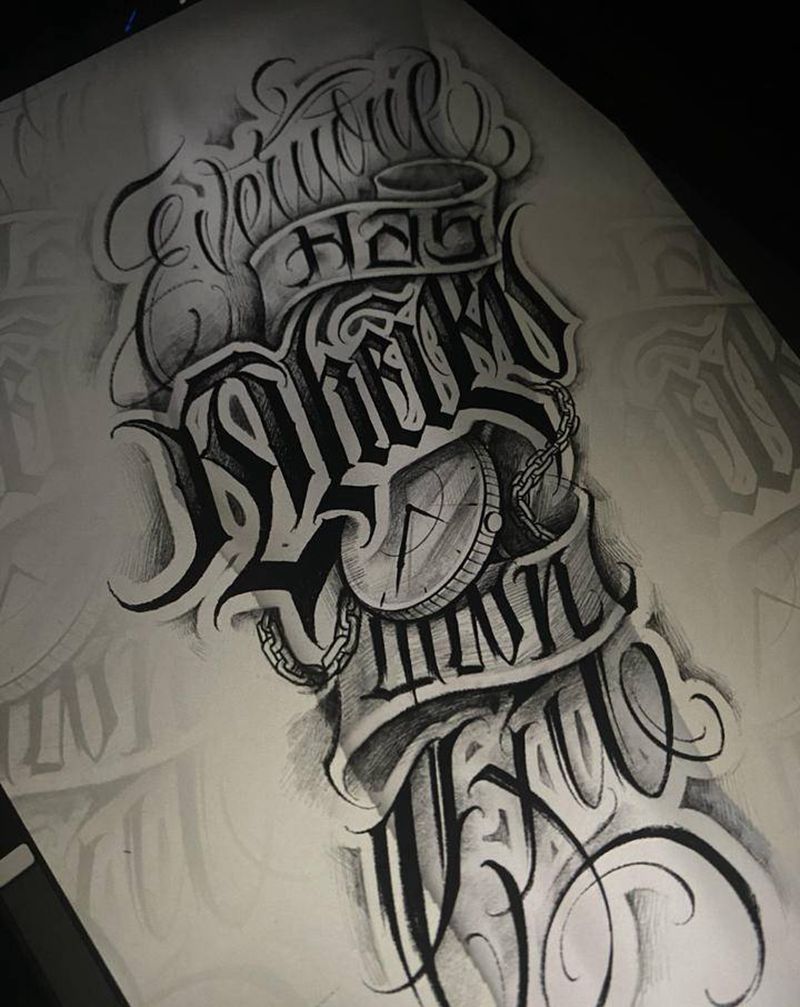 花体字纹身图片_腿部花体字纹身图案