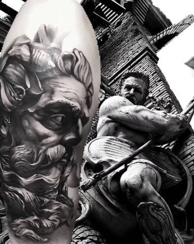 海神波塞冬纹身图片_手臂欧美写实写实手臂肖像纹身图案