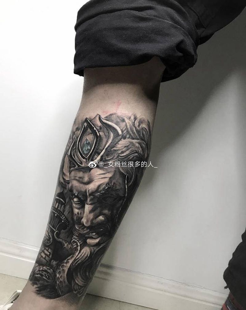 海王波塞冬纹身图片_手臂腿部欧美写实写实欧美人物纹身图案