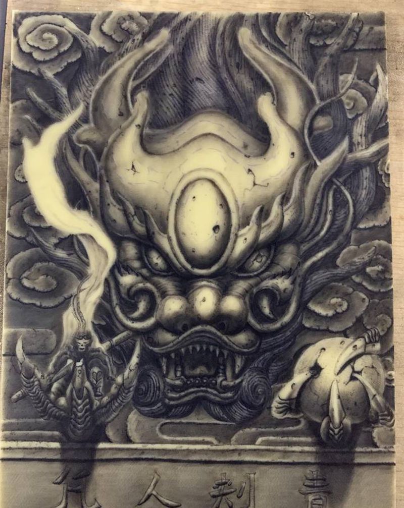 石雕 龙壁纹身图片_欧美写实纹身图案