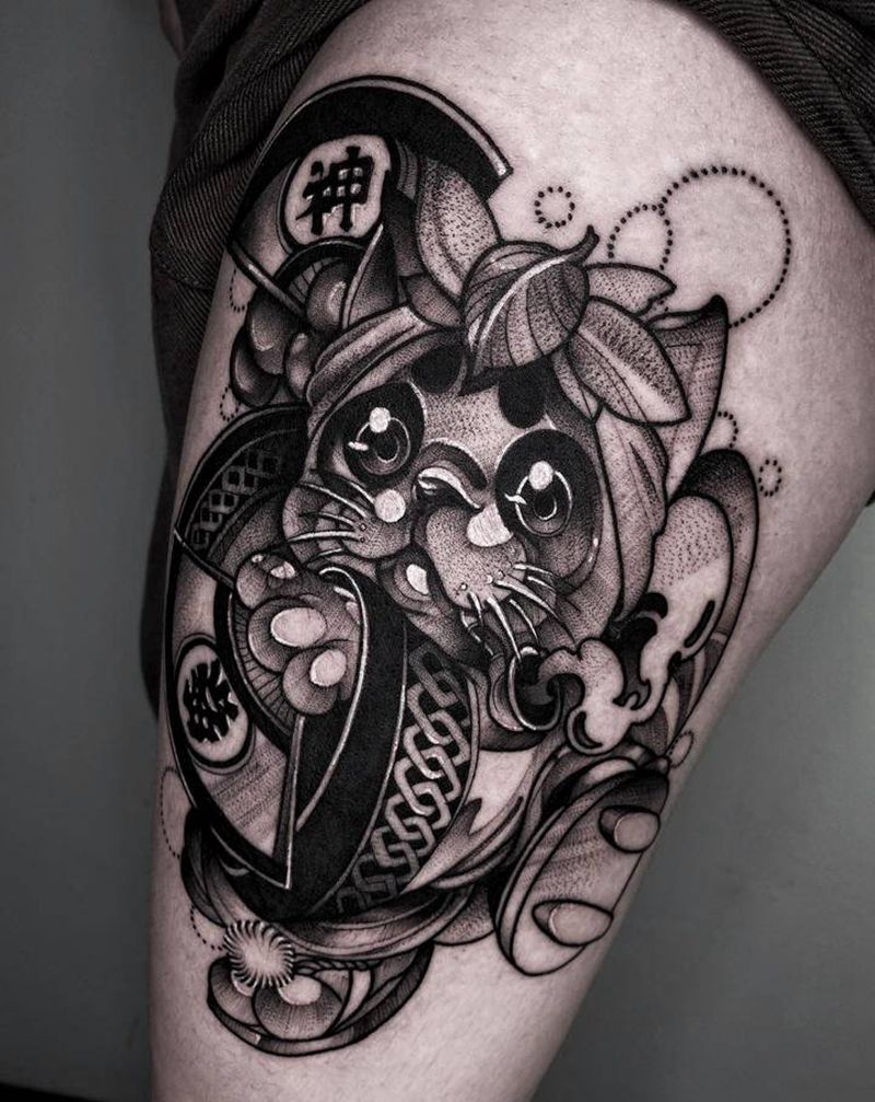 神祭纹身图片_腿部点刺纹身图案