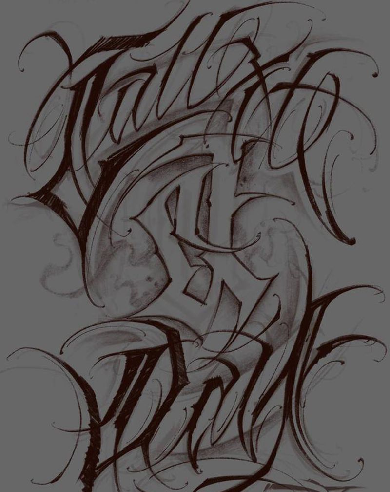 花体字日常练习纹身图片_花体字纹身图案