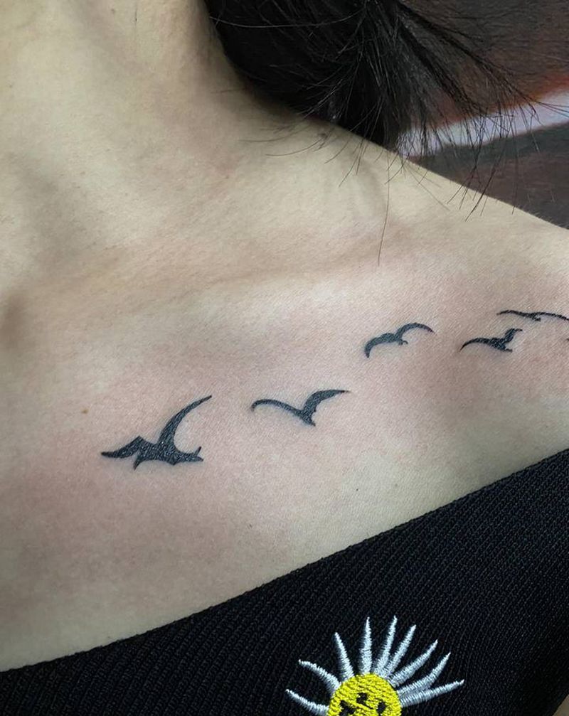 大雁南飞纹身图片_胸部新传统纹身图案